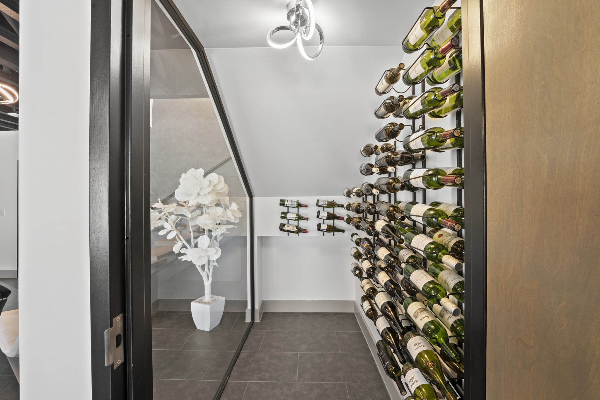 100+ bottle wine storage wall enclosed in glass
